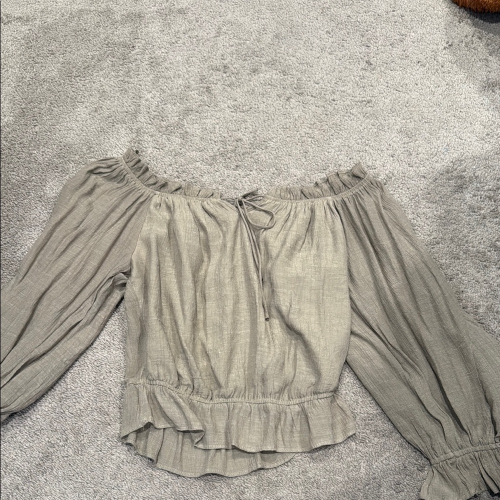 Fashion Nova Tan Off-the-Shoulder Blouse with Ruffles